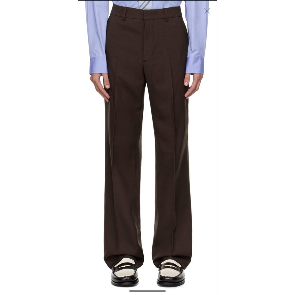 AMI Paris Straight Fit Trousers Soft Wool Gabardine 221 Dark Coffee 42